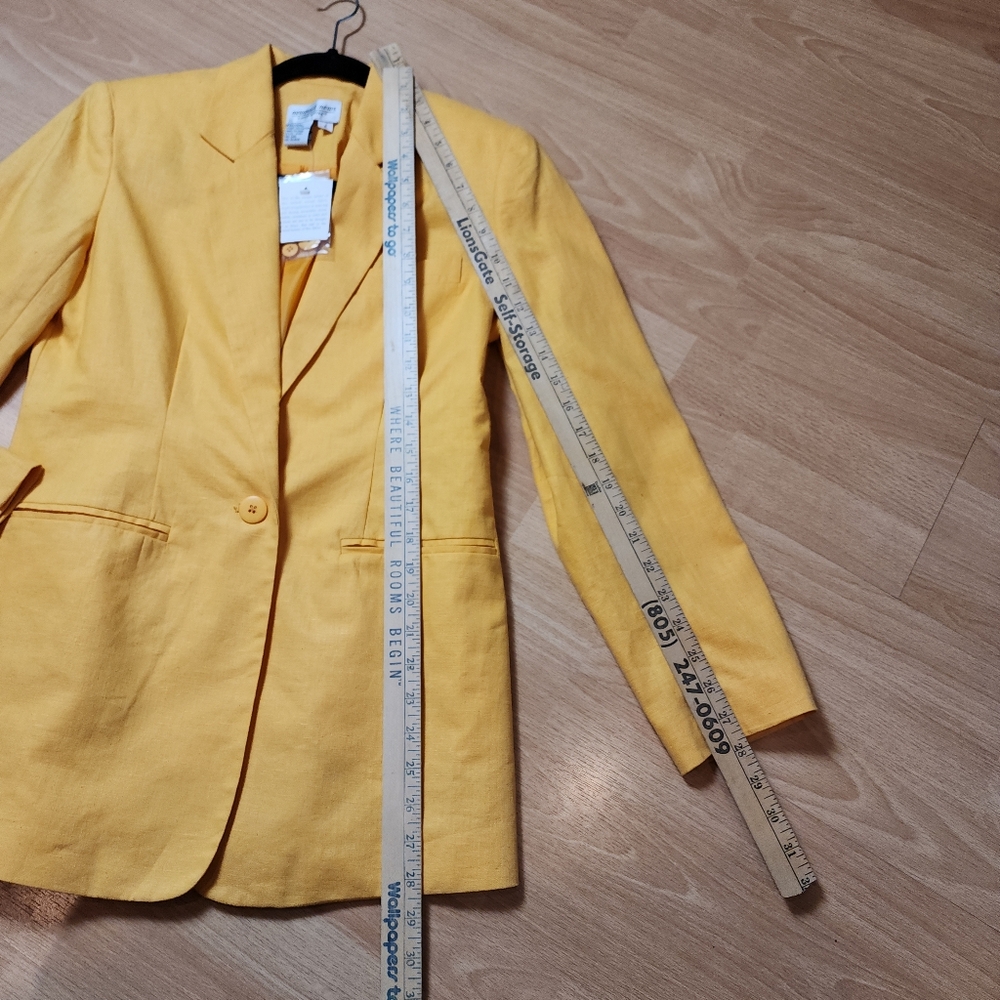NWT Newport News Linen Cotton Yellow Single Button Blazer Size‎ 4 - Picture 11 of 16